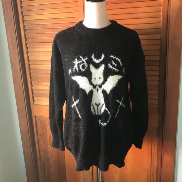 Gothic Lolita EGL Visual Kei Jirai Kawaii Black White Neko Cat Angel Sweater M - Picture 1 of 9